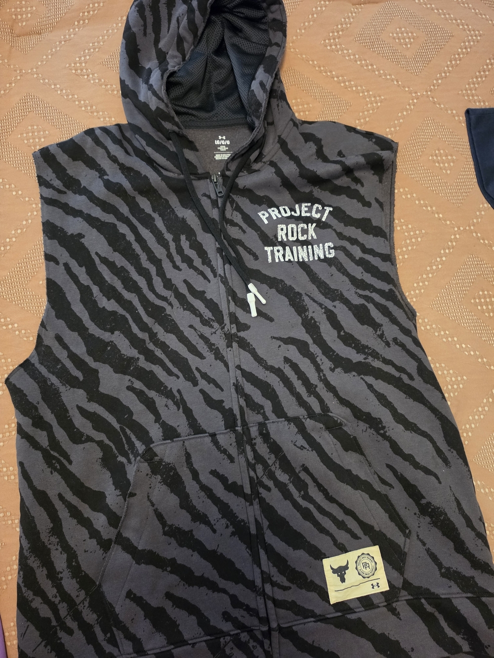 Project Rock Training Sleeveless Hoodie - Black & Gray Zebra Print